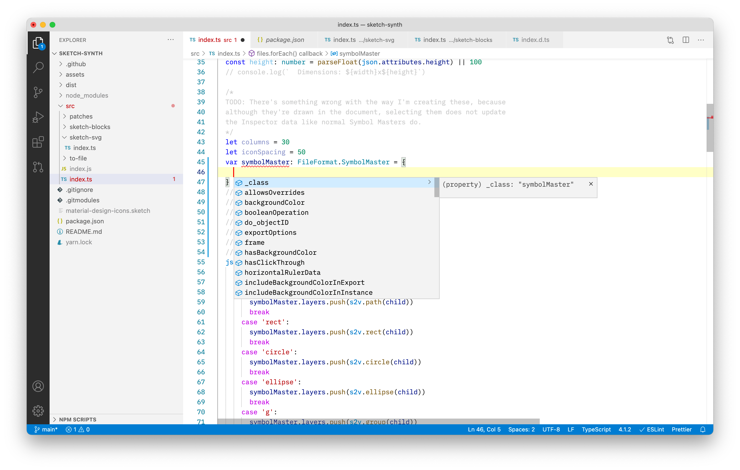 Image showing code hints for creating icon library automatically in Visual Studio.