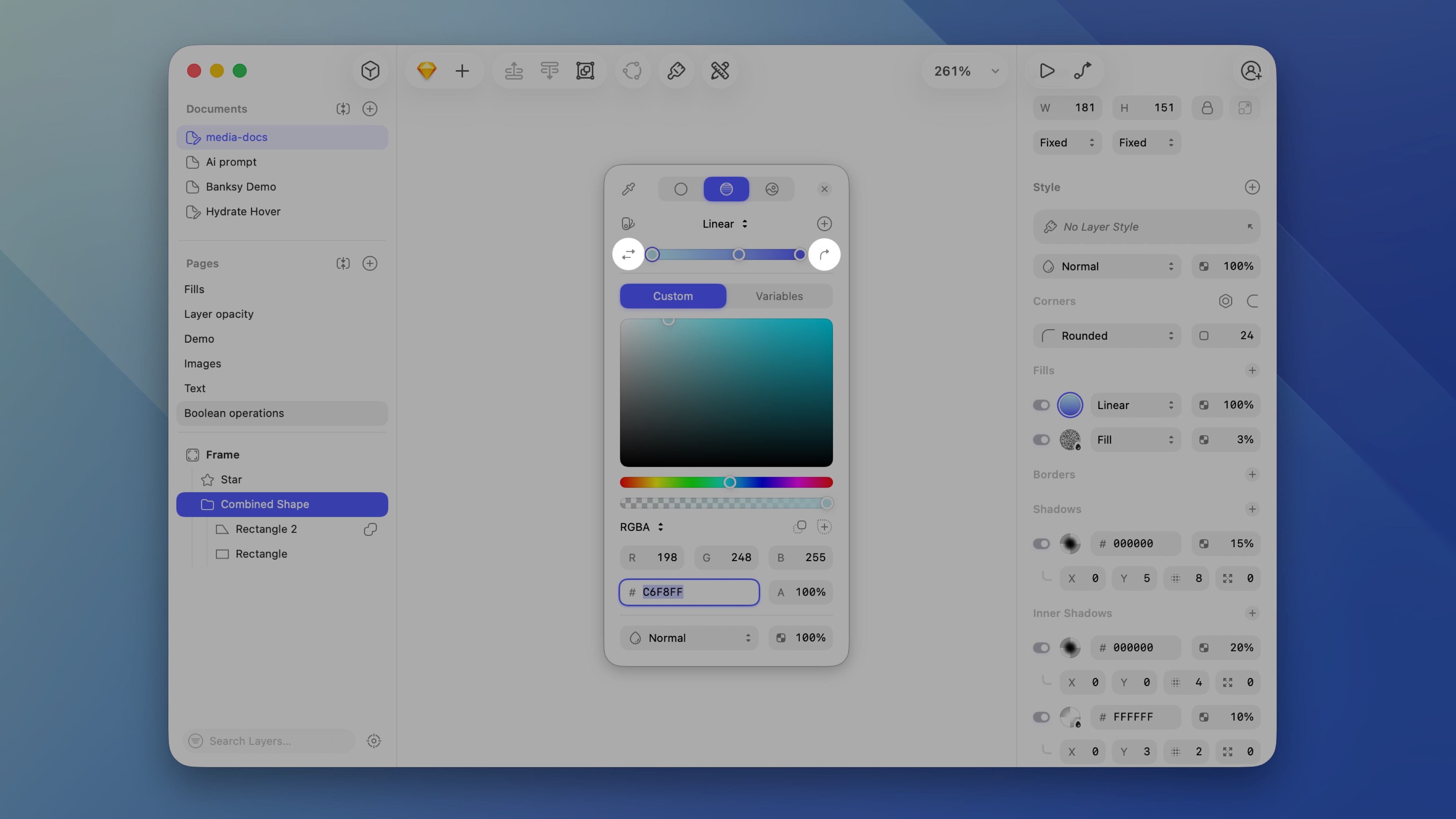 An image highlighting the invert and rotate controls in the Color panel gradient bar