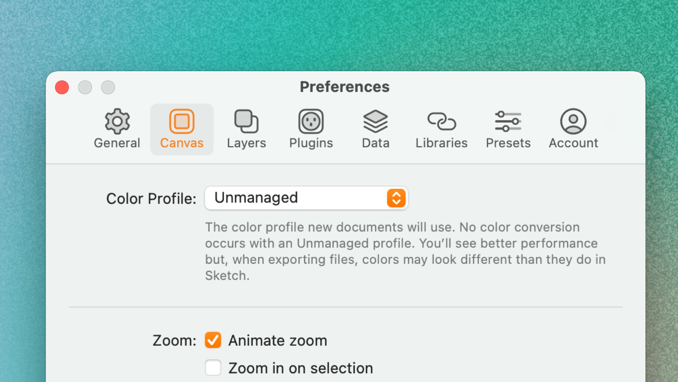 A picture showing how to change the default color profile in the preferences window.