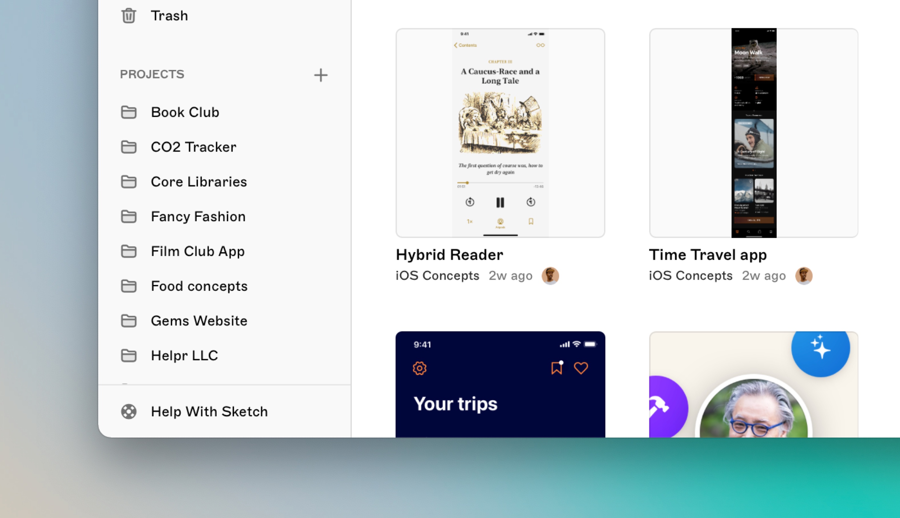An image showing multiple projects in the web app’s sidebar