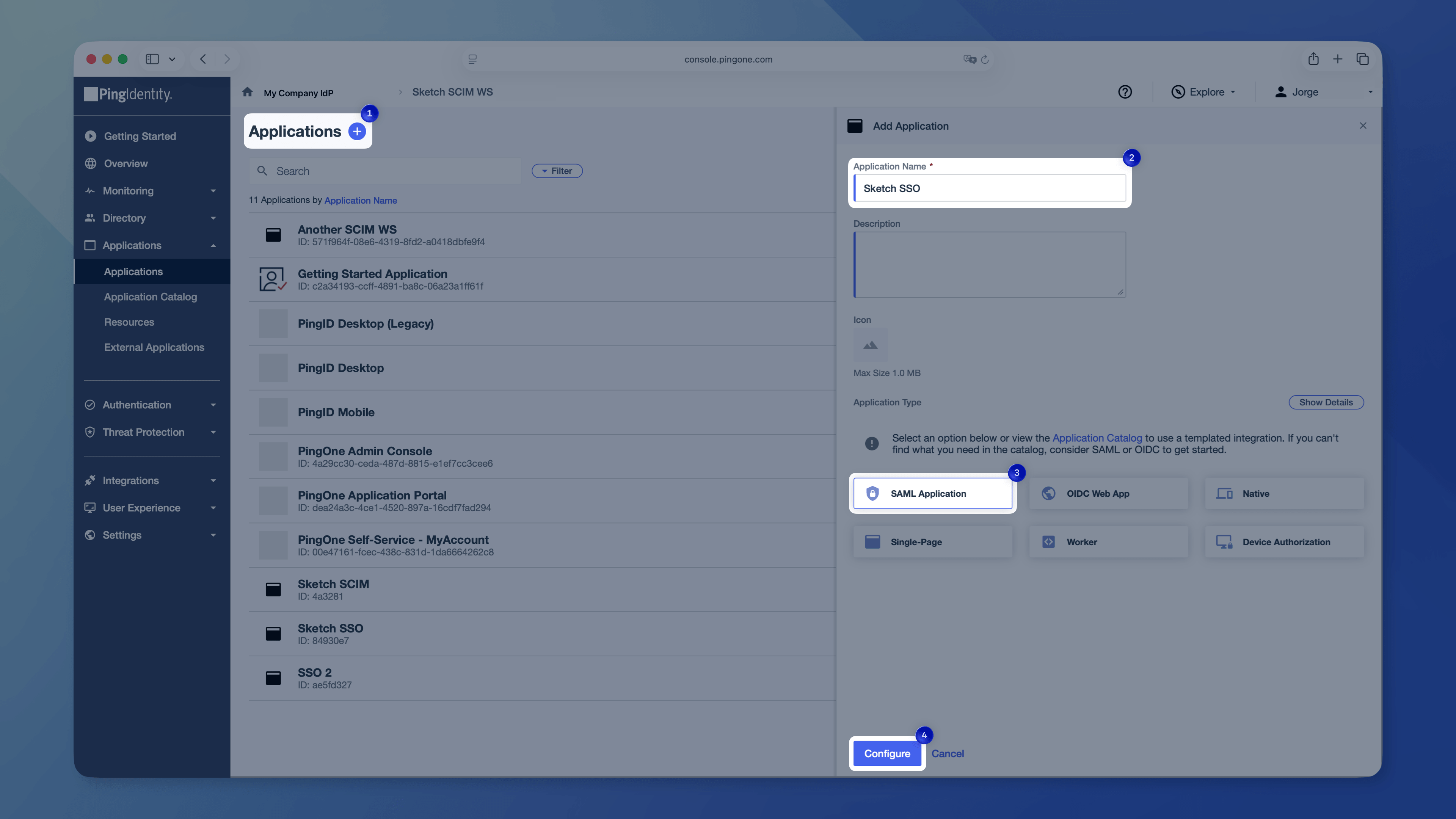An image showing the new SAML application form in PingOne
