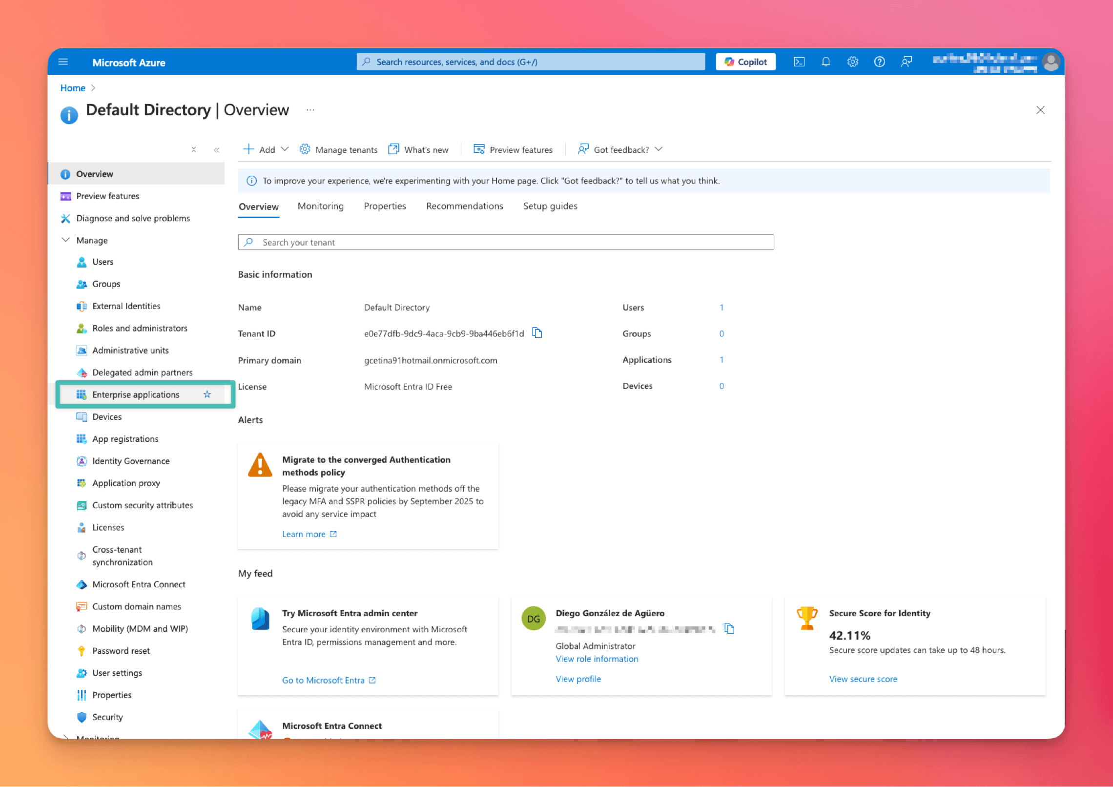 An image showing where the Enterprise application tab is in the sidebar