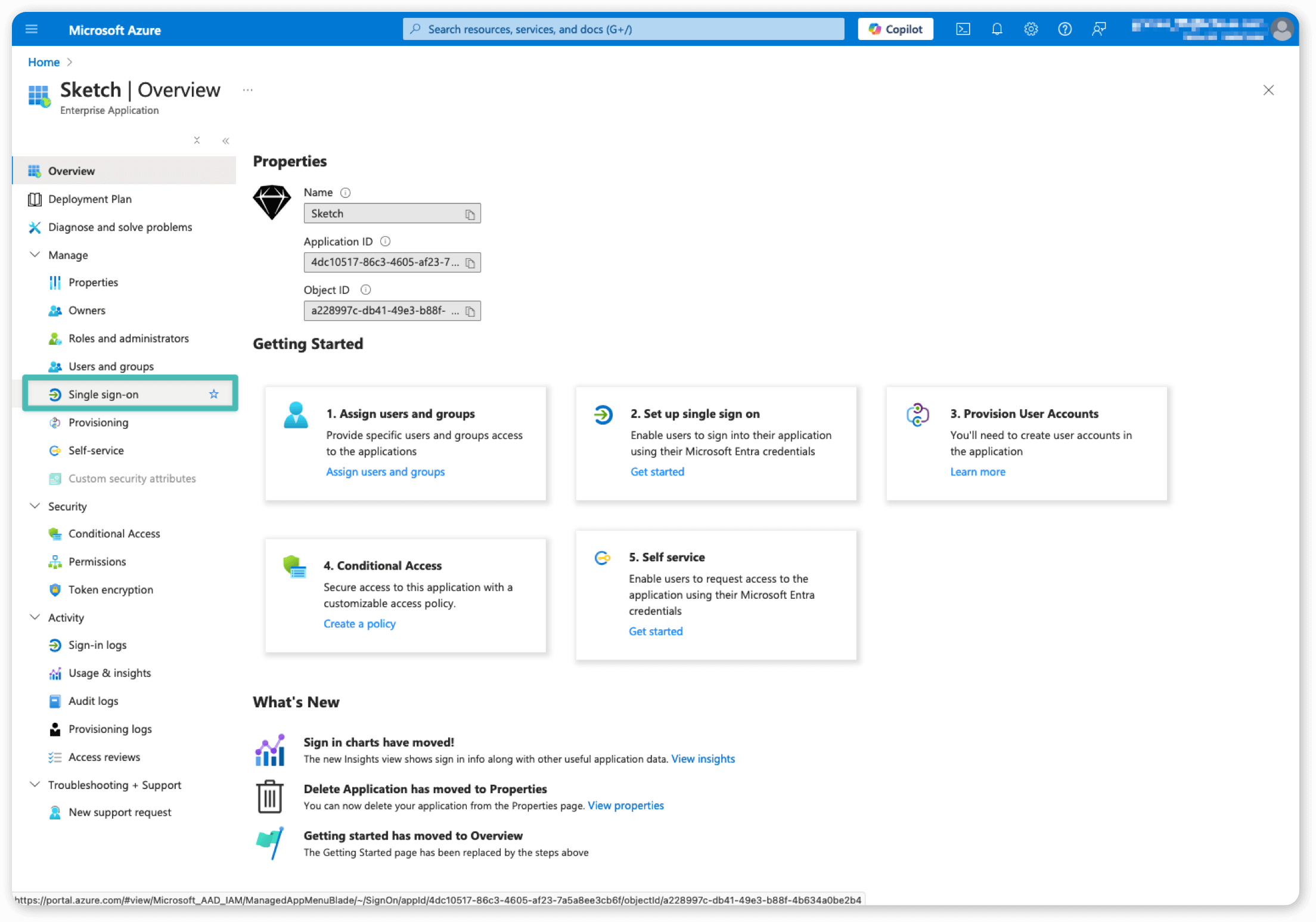 An image showing the single sign-on option in Microsoft Entra