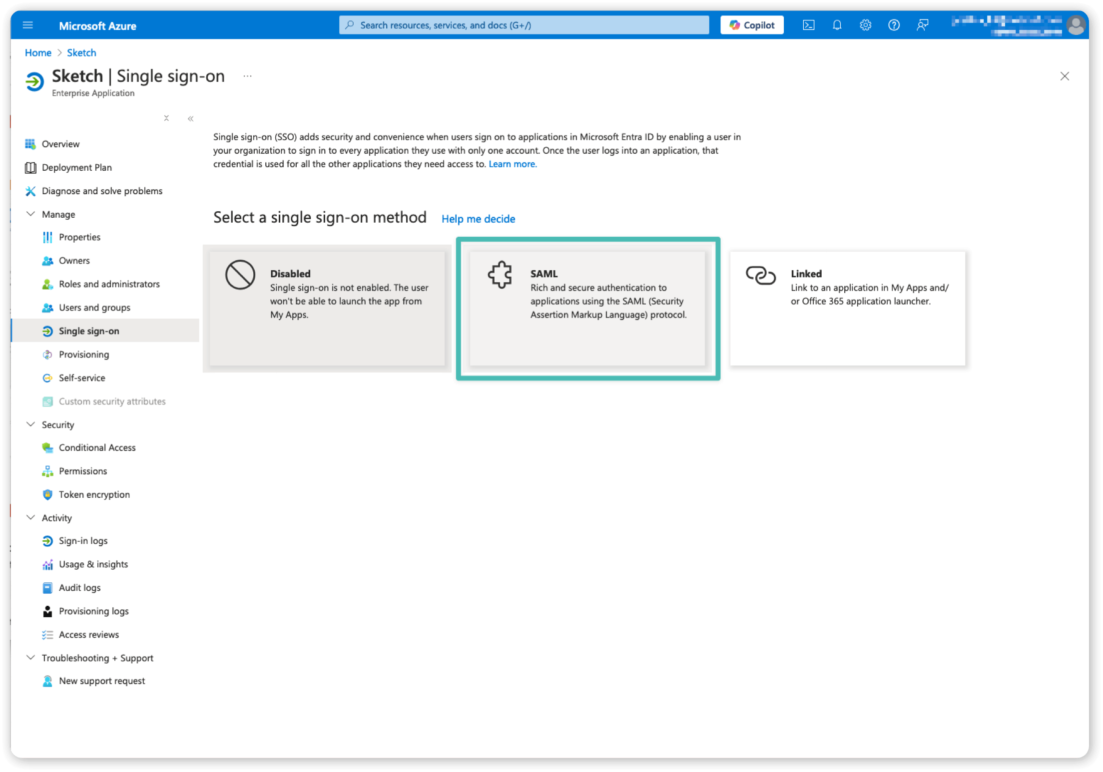 An image showing the SAML button