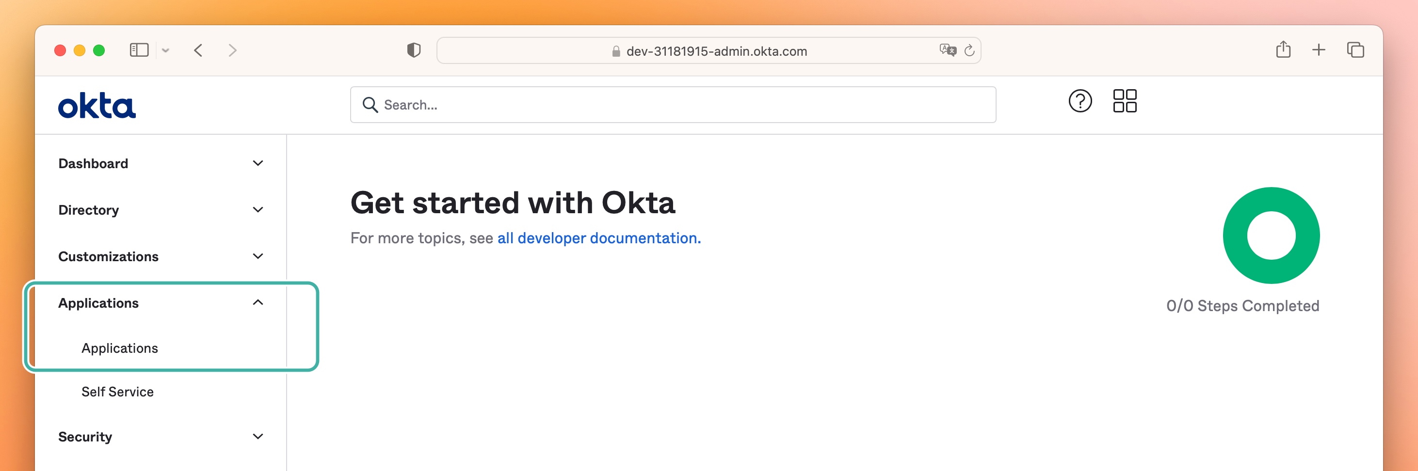 An image showing the Applications menu in Okta