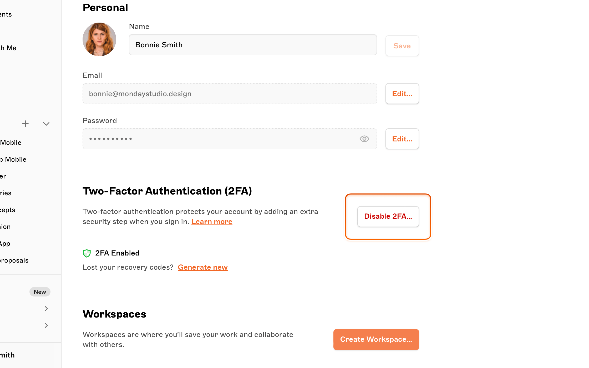 An image showing where to disable 2FA in your Sketch account
