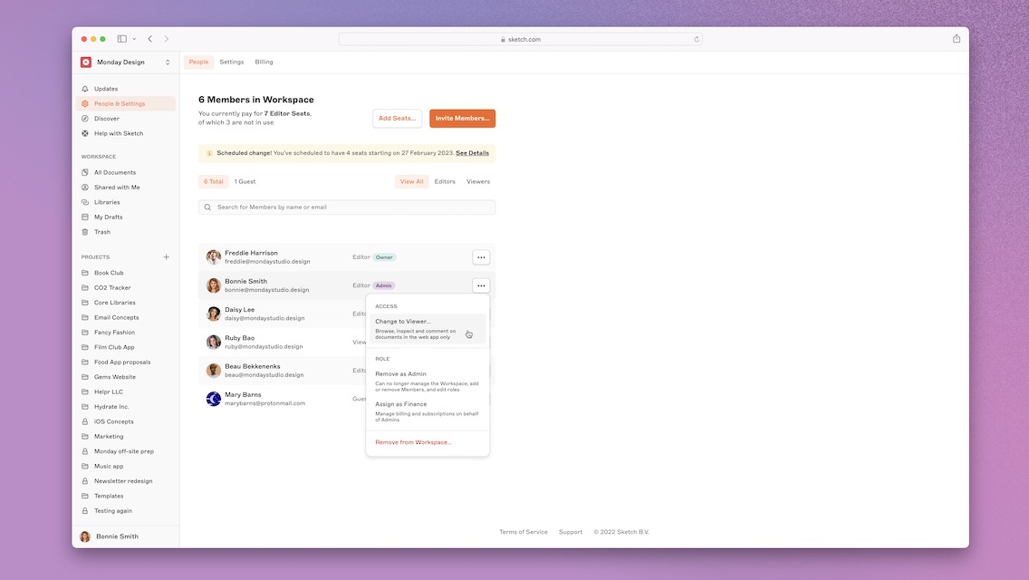 An image showing how to change a member to editor